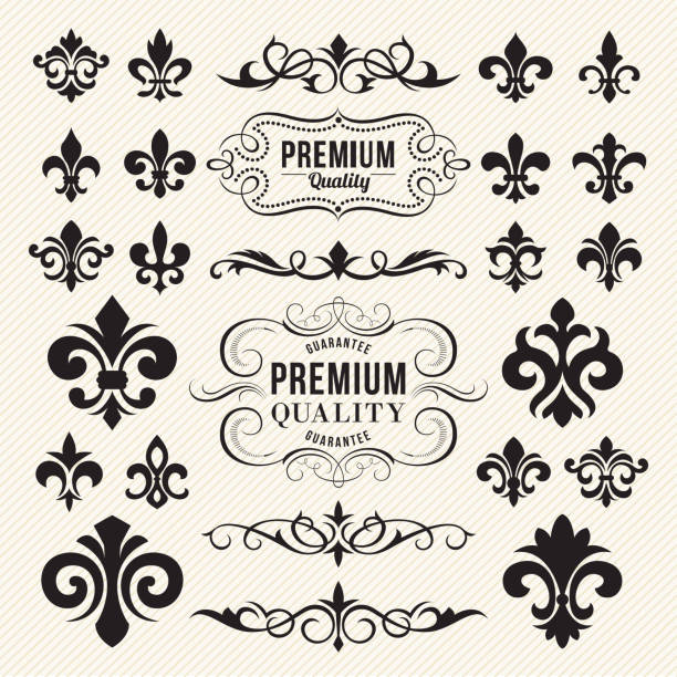 Decorative Ornate Elements and Fleur De Lis Vector illustration of the decorative ornate elements and Fleur De Lis filigree border stock illustrations