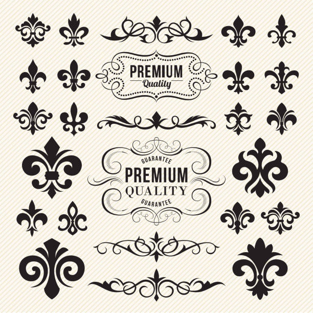 Decorative Ornate Elements and Fleur De Lis Vector illustration of the decorative ornate elements and Fleur De Lis filigree stock illustrations