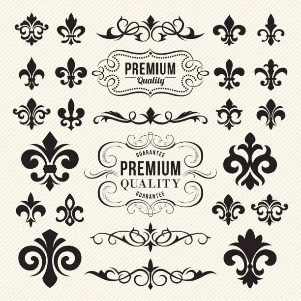 Vector illustration of Decorative Ornate Elements and Fleur De Lis