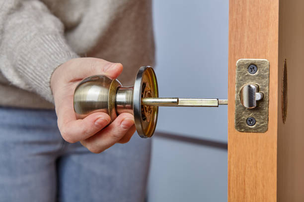 istock Interior door handle lock latch at the stage of installation. 1294894266