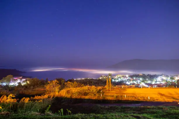 Photo of Fog Viewpoint Khao Kho, Phetchabun Province The horizon on the left can see the constellation Orion.