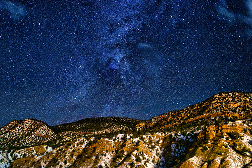 Red Rock Canyon Mountains at Night with Stars - Astrophotography landscape winter canyon scenic.