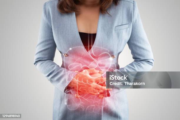 Business Woman Touching Stomach Painful Suffering From Enteritis Stock Photo - Download Image Now