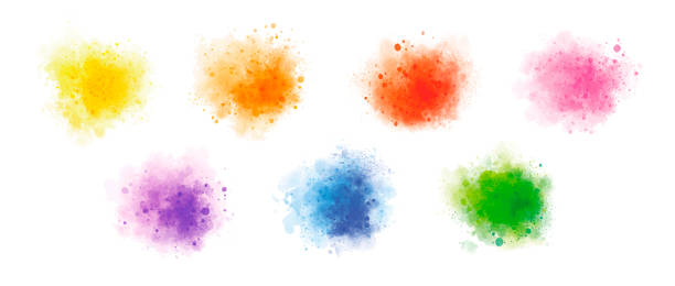 흰색 배경 벡터 일러스트에 다채로운 수채화 - 색상 묘사 stock illustrations
