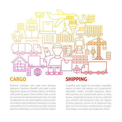 Cargo Shipping Line Template. Vector Illustration of Outline Design.