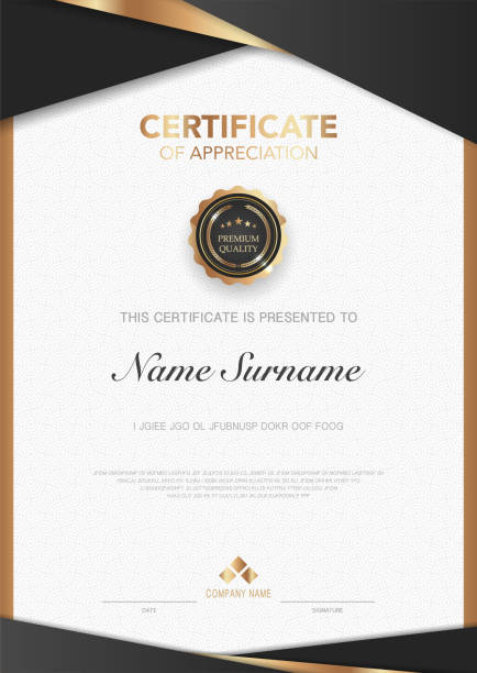 diploma certificate template black and gold color with luxury and modern style vector image, award suitable for appreciation. Vector illustration eps10. diploma certificate template black and gold color with luxury and modern style vector image, award suitable for appreciation. Vector illustration eps10 award certificate stock illustrations