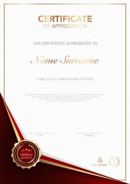 diplom-zertifikat vorlage rot und gold farbe mit luxus und modernen stil vektorbild eps10. - business document achievement farm stock-grafiken, -clipart, -cartoons und -symbole