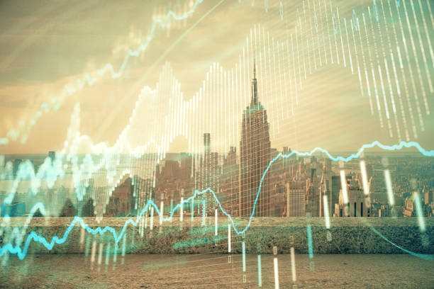 istock Forex graph on city view with skyscrapers background multi exposure. Financial analysis concept. 1294906376