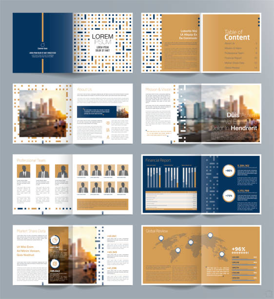Annual report 16 page Square 027 Corporate business presentation guide brochure template, Annual report, 16 page minimalist flat geometric business brochure design template, A4 size. newsletter template stock illustrations