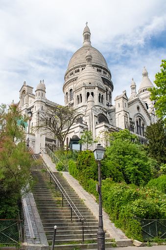 Paris - December 2012: The Sacred Heart Cathedral is a major attraction in Montmartre.