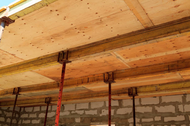 istock view of the wooden formwork with metal holders, which will be fi 1294911342