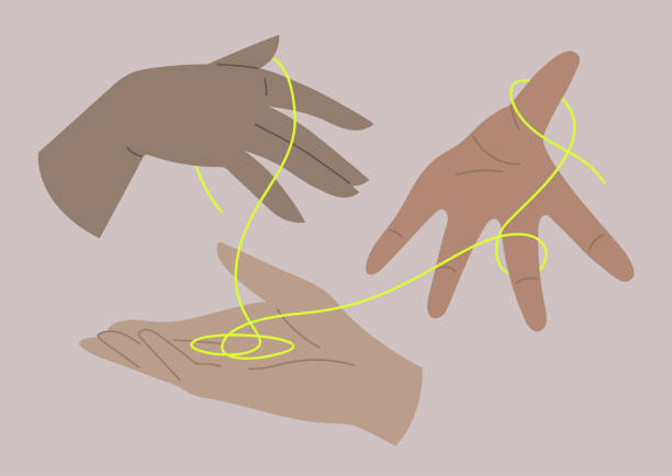 istock Human hands of different skin color passing a neon thread, the international community, diversity 1294915198