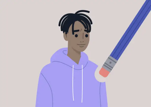 Vector illustration of The young male Black character being erased by modern cancel culture, online social norms, the process of forgetting the ex-partner