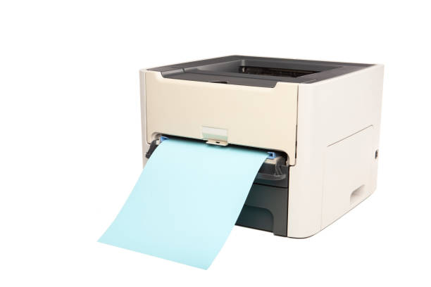 istock Laser printer with blue blank paper isolated on white 1294916622