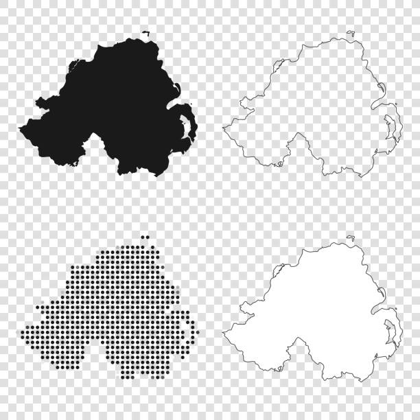 ilustrações de stock, clip art, desenhos animados e ícones de northern ireland maps for design - black, outline, mosaic and white - northern ireland