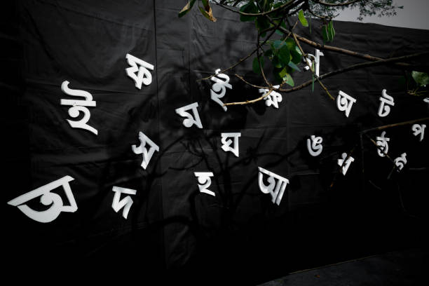 les lettres blanches de l’alphabet bengali sont visibles sur le fond noir. le 21 février est la journée internationale de la langue maternelle du bangladesh. - soi bangla photos et images de collection