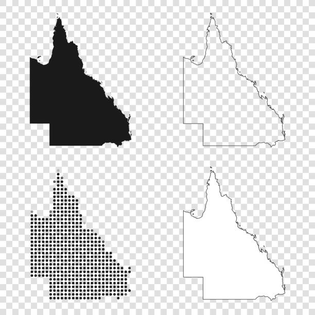 昆士蘭地圖的設計 - 黑色，輪廓，馬賽克和白色 - 昆士蘭州 插圖 幅插畫檔、美工圖案、卡通及圖標