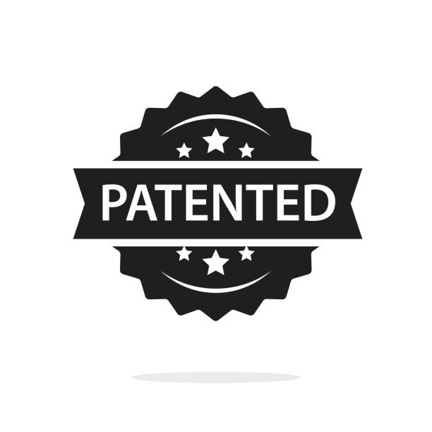 特許を取られたラベルバッジのベクトルスタンプ黒と白、知的財産著作権保護タグシール分離、成功特許、ライセンスサイン - licensed点のイラスト素材／クリップアート素材／マンガ素材／アイコン素材