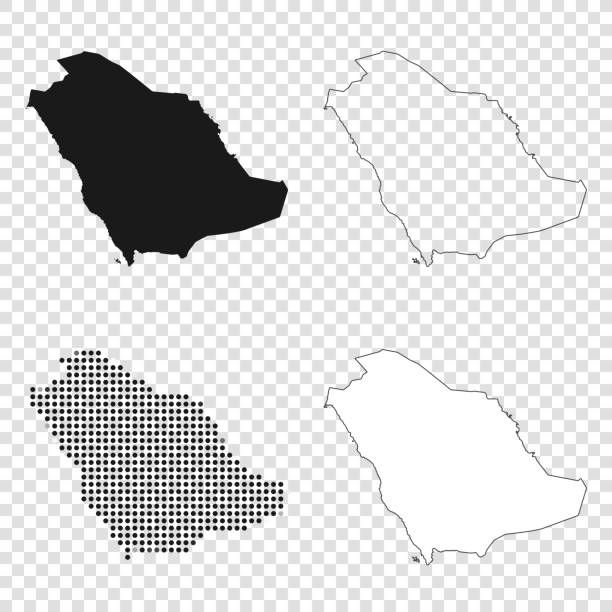 саудовская аравия карты для дизайна - черный, контур, мозаика и белый - saudi arabia stock illustrations
