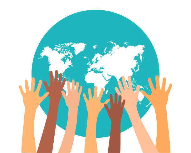 istock Planet earth and hand, multicolored design of peace and unity. Vector illustration 1294920330