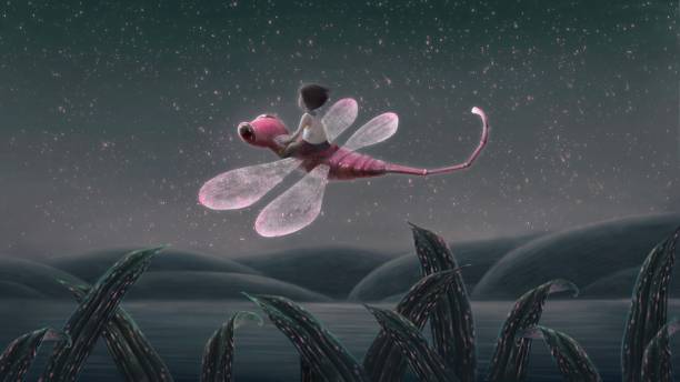Imagination fantasy scene boy riding giant dragonfly in the night, surreal painting illustration, art, freedom concept, conceptual artwork Imagination fantasy scene boy riding giant bird with the moon, surreal painting illustration, art, freedom concept, conceptual artwork disney character free background stock illustrations