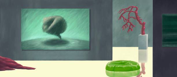 istock Depressed human alone in painting with surreal gallery ,  sad lonely solitude and loneliness concept, emotion conceptual artwork, art 1294921336