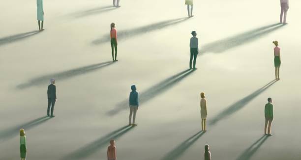 Surreal painting hope lonely and loneliness of crowd concept. minimal illustration, conceptual art, digital artwork Surreal painting hope lonely and loneliness of crowd concept. minimal illustration, conceptual art, digital artwork lonely stock illustrations