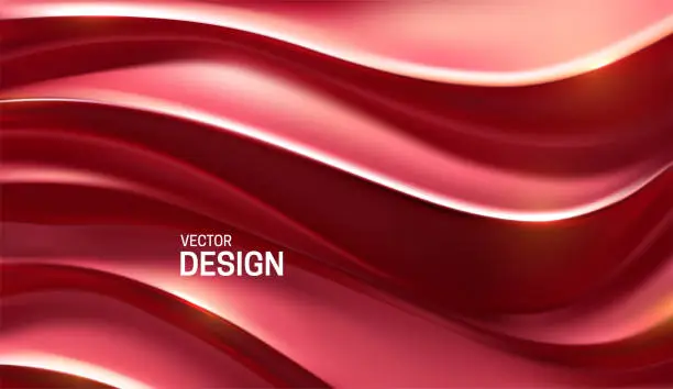 Vector illustration of Red glossy waves. Curvy pattern. Vector 3d illustration.