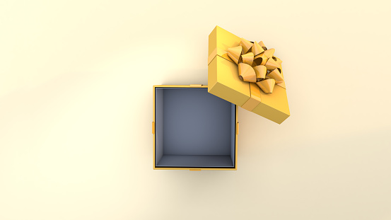 Yellow gift box, Ideal gift box for promotion and Yellow colors. 3d render stock photo