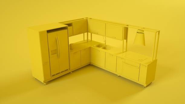 istock Modern Kitchen 3D Interior isolated on yellow background. 3d illustration 1294929471