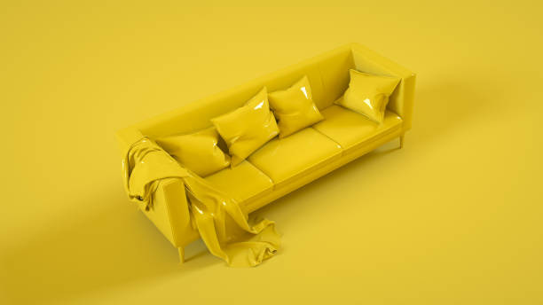 istock Stylish sofa isolated on yellow background. 3d illustration 1294929490