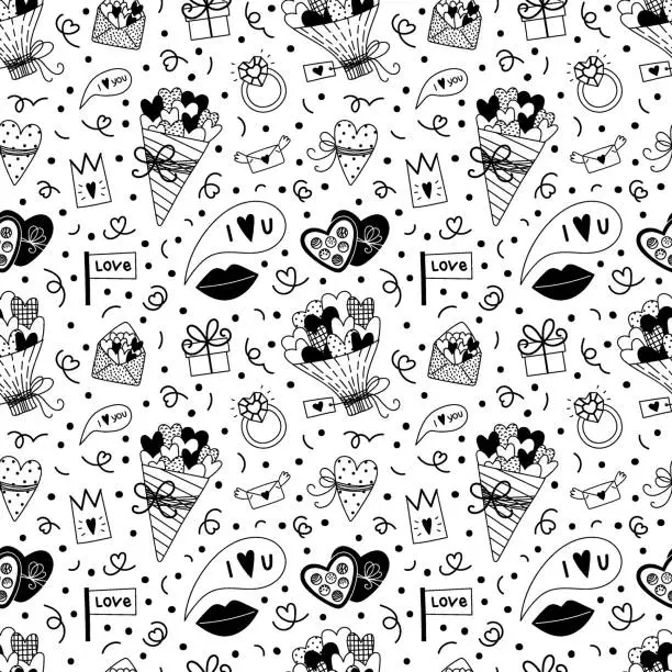 Vector illustration of Vector seamless pattern for Valentines Day in doodle style.