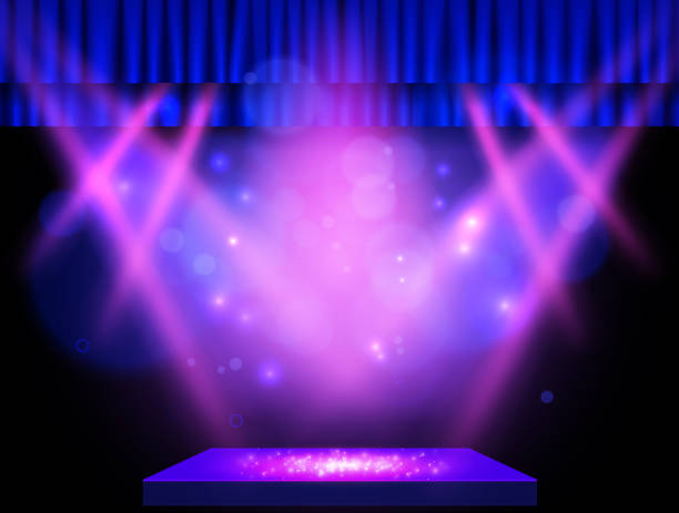 istock Background with blue curtain, podium and spotlights. Design for presentation, concert, show 1294935249