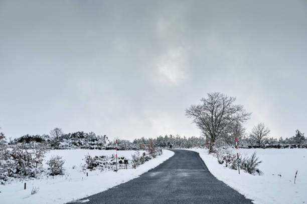Road in mountain landscape in a winter snowy day