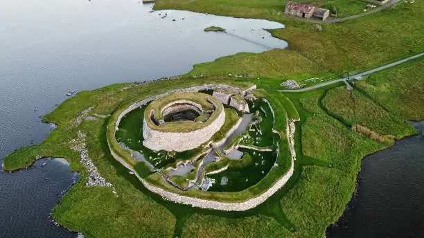 An old irn age broch situated at the clickimin loch in lerwick, Shetland islands