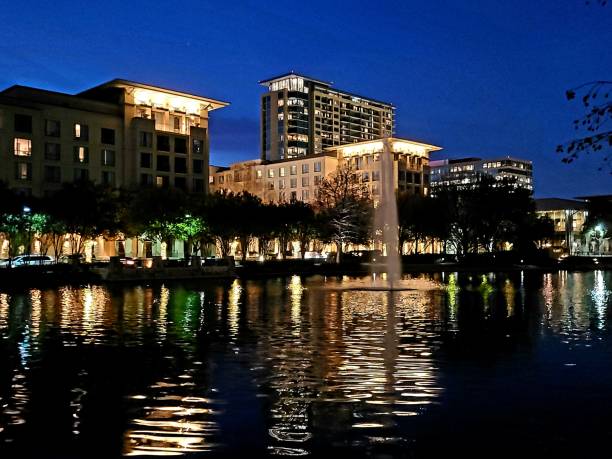 istock Beautiful colors reflecting off lake at night 1294942066