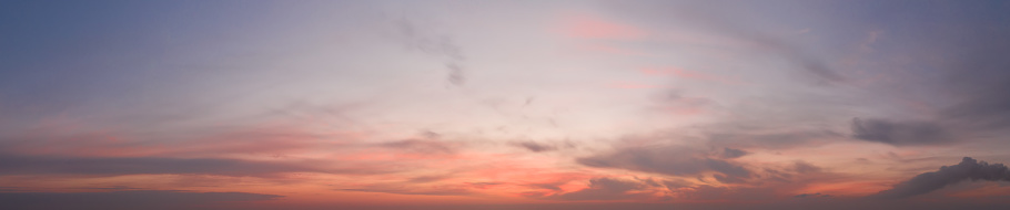 panorama of dramatic sky during twilight. Sky background during sunset or sunrise.