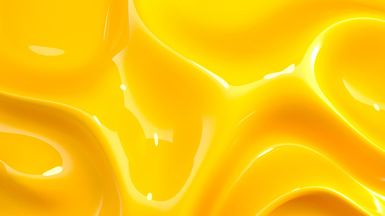 Modern illustration with yellow liquid background. Abstract shiny gold wave design background. 3D rendering, 3D illustration.