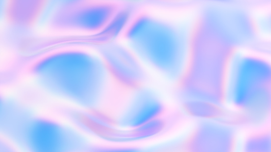 Holographic texture background. Iridescent psychedelic fluid shape with waves. 3D illustration, 3D rendering.