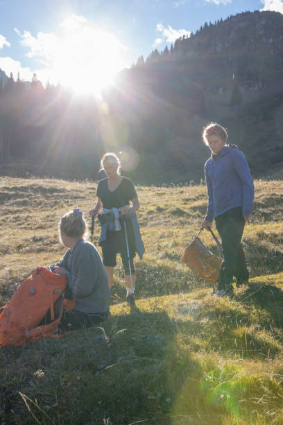 istock Hikers relax on sunny mountain meadow in the morning 1294947701