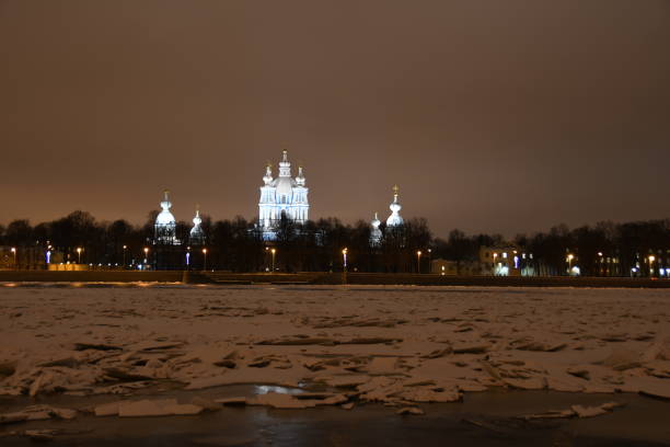 istock Temple night with illumination in winter by the river 1294948675