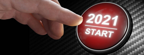 2021 - naciśnij przycisk start. koncepcja nowego roku. ilustracja 3d - year 2002 zdjęcia i obrazy z banku zdjęć
