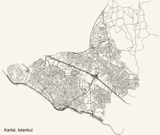 Vector illustration of Street roads map of the district Kartal of Istanbul, Turkey