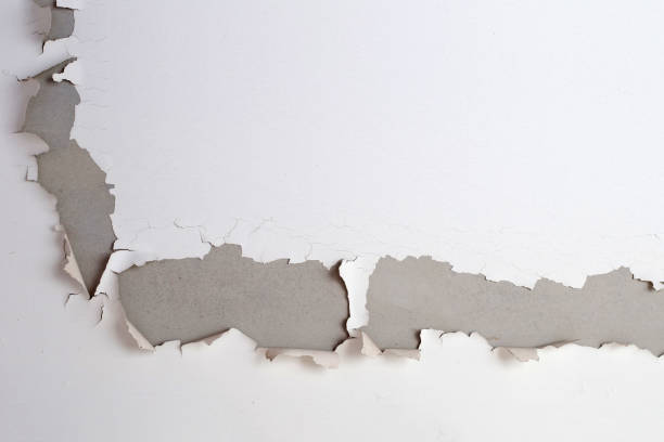 istock White color paint peeling off on ceiling house. Under the roof 1294958504