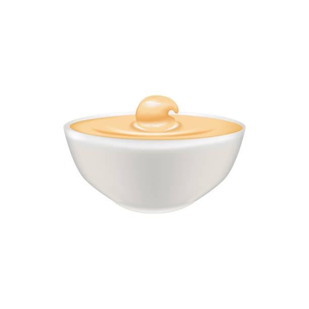 Print Flowing realistic liquid mayonnaise on transparent background.Spreading cheese, cream, milk, cream or yogurt. spreading cheese stock illustrations