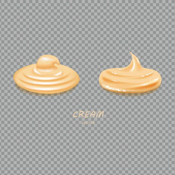 Print Flowing realistic liquid mayonnaise on transparent background.Spreading cheese, cream, milk, cream or yogurt. spreading cheese stock illustrations