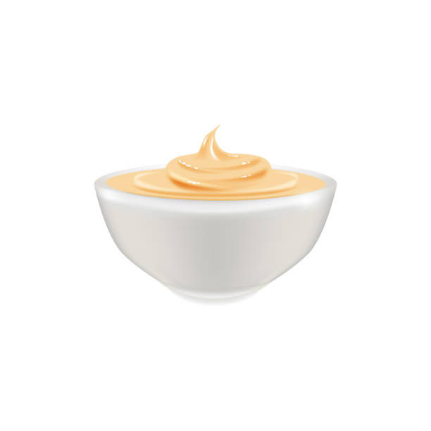 Print Flowing realistic liquid mayonnaise on transparent background.Spreading cheese, cream, milk, cream or yogurt. spreading cheese stock illustrations