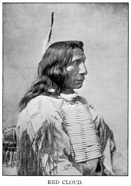 полутоновая печать красного облака, главный оглала лакота - lakota stock illustrations