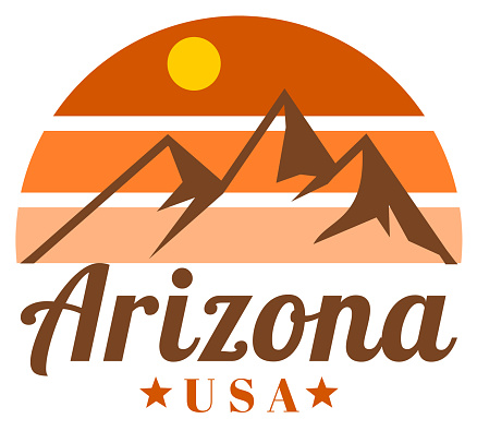 Retro Arizona sunset and mountain label