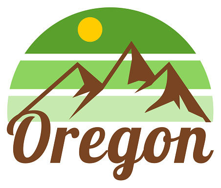 Retro Oregon sunset and mountain label